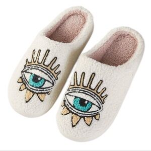 Evil Eyes, Blue Eyes Slippers Cozy Fleece Indoor Slippers, SMALL 6-7 (38-39)